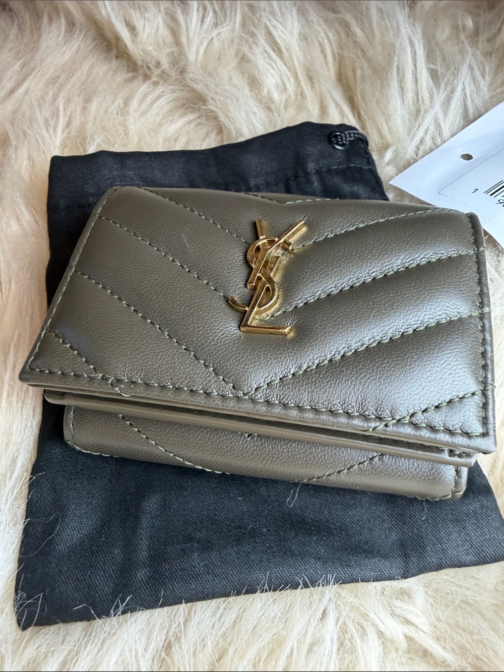 Saint Laurent Tiny Matelasse Origami Trifold Wallet in Light Musk - Picture 7 of 16